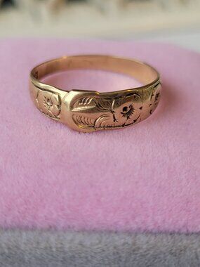 Vintage Gold Buckle Ring Flowers Wedding Band 1989 England